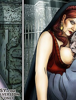 Rufia pulled her robe open and showed him her breasts, he hugged her and licked her breasts - The Curse of Isthar (GQS - Godesses, Queens and Slaves)